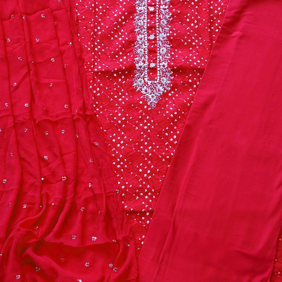 Bright Rani Bandhani Cotton Unstitched Suit Set