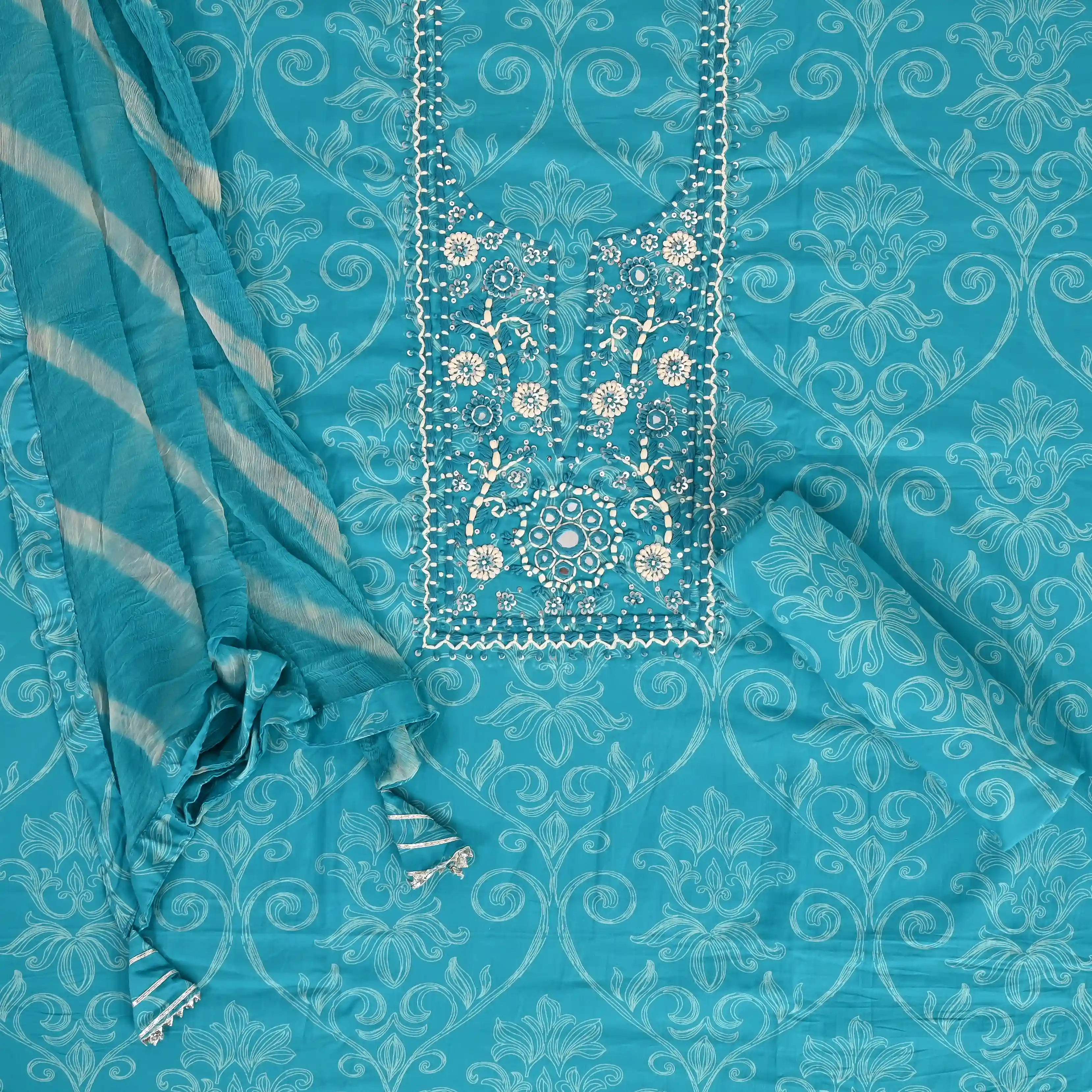 Bright Sky Cotton Unstitched Suit Set