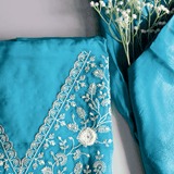 Bright Sky Organza Pearl Work Unstitched Suit Set