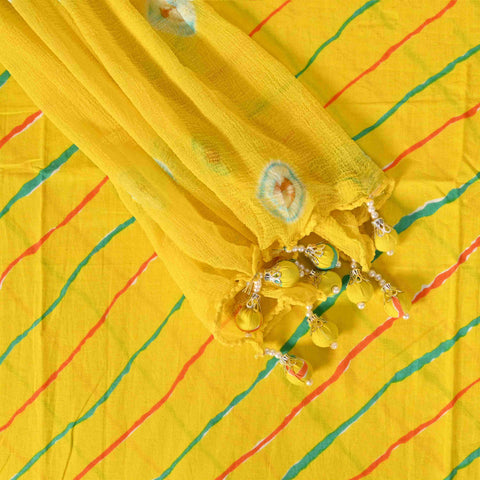 Bright yellow Leheriya Cotton Suit Set
