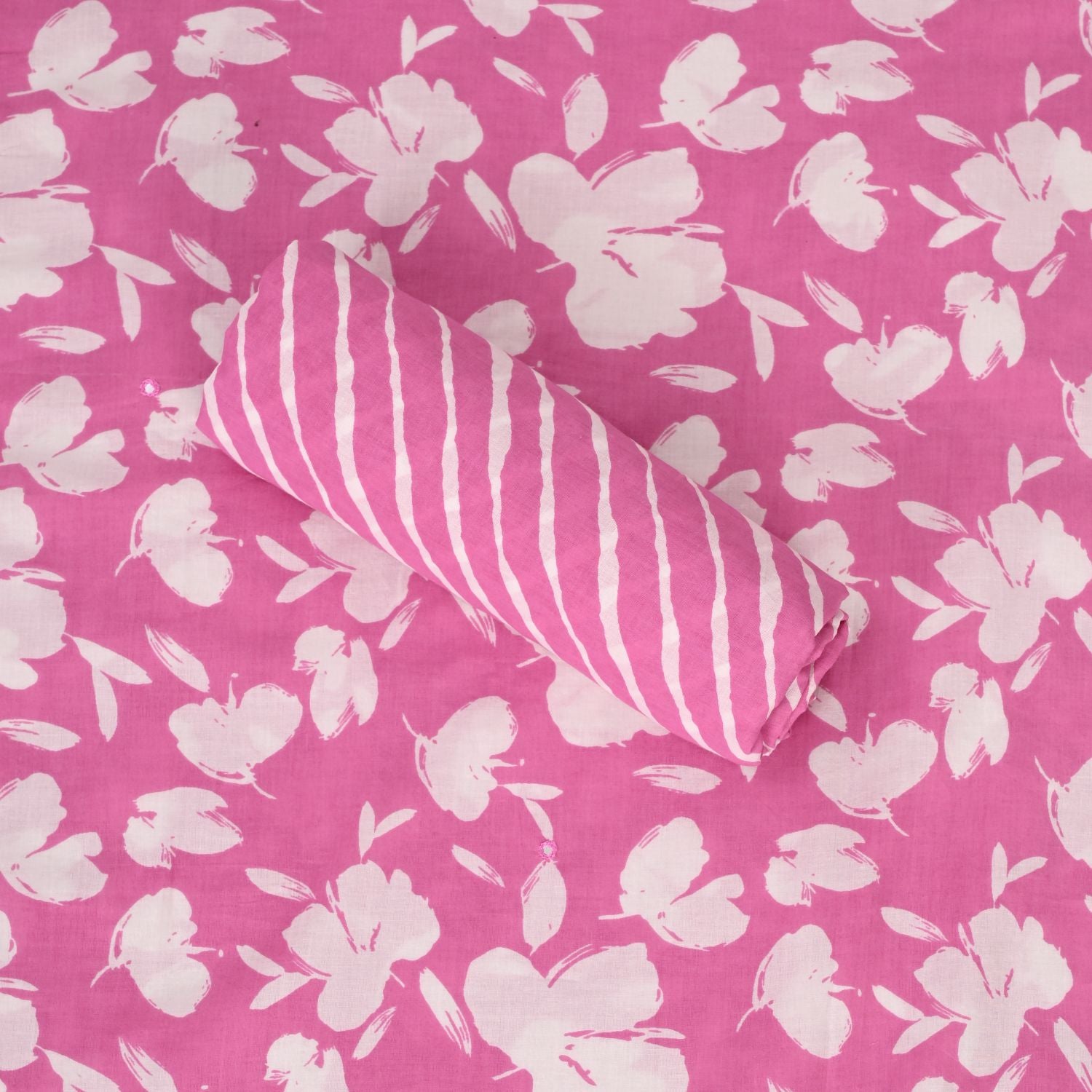 Brink Pink Floral Cotton Unstitched Salwar Suit