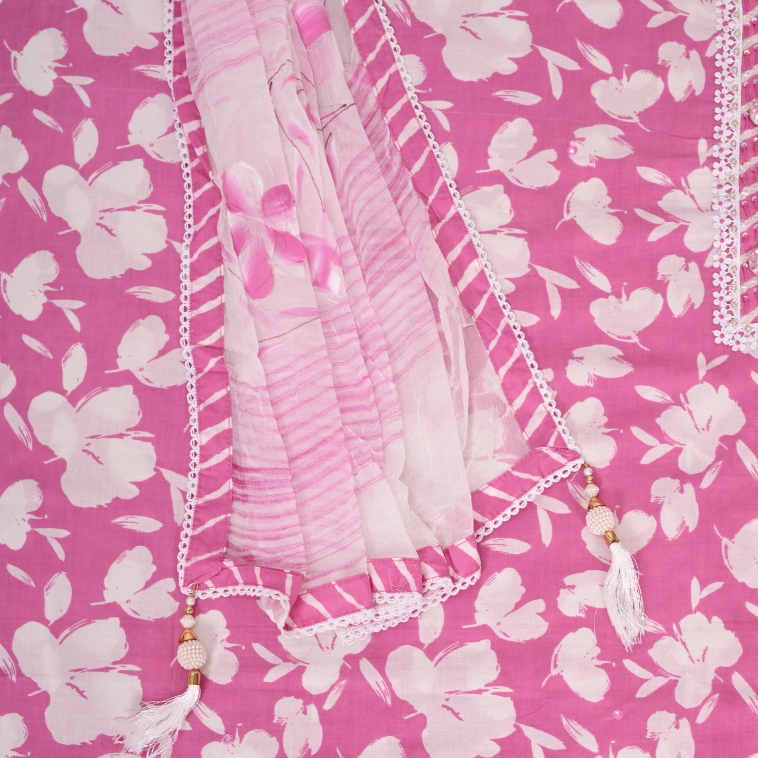 Brink Pink Floral Cotton Unstitched Salwar Suit