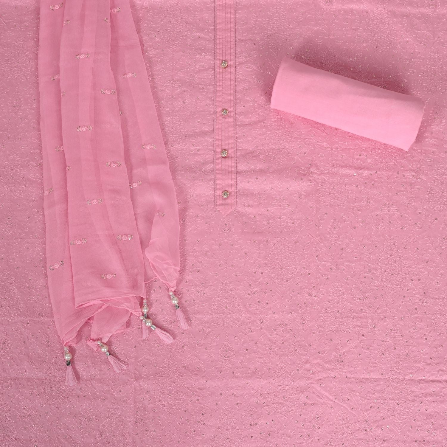 Bubblgum Pink Embroidered Cotton Unstitched Salwar Suit