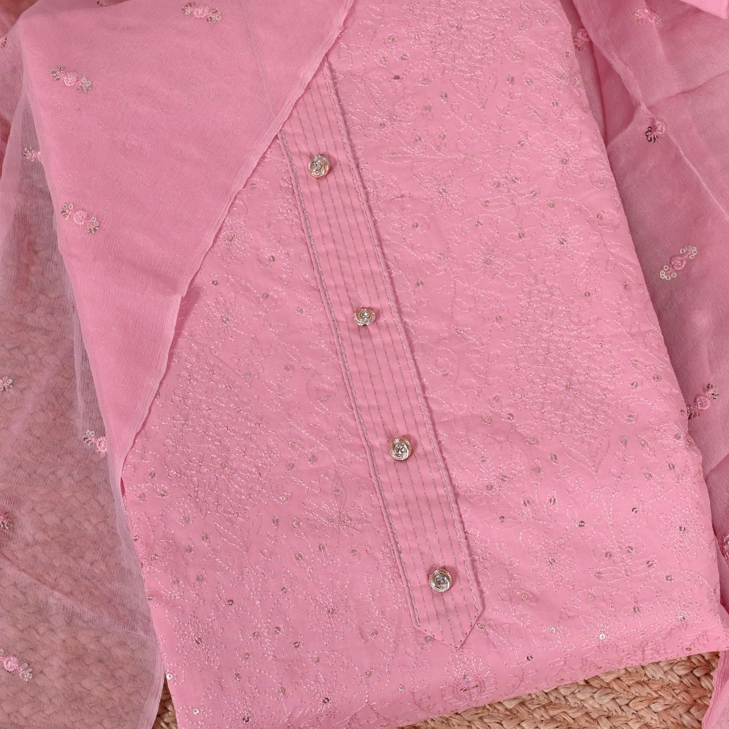 Bubblgum Pink Embroidered Cotton Unstitched Salwar Suit