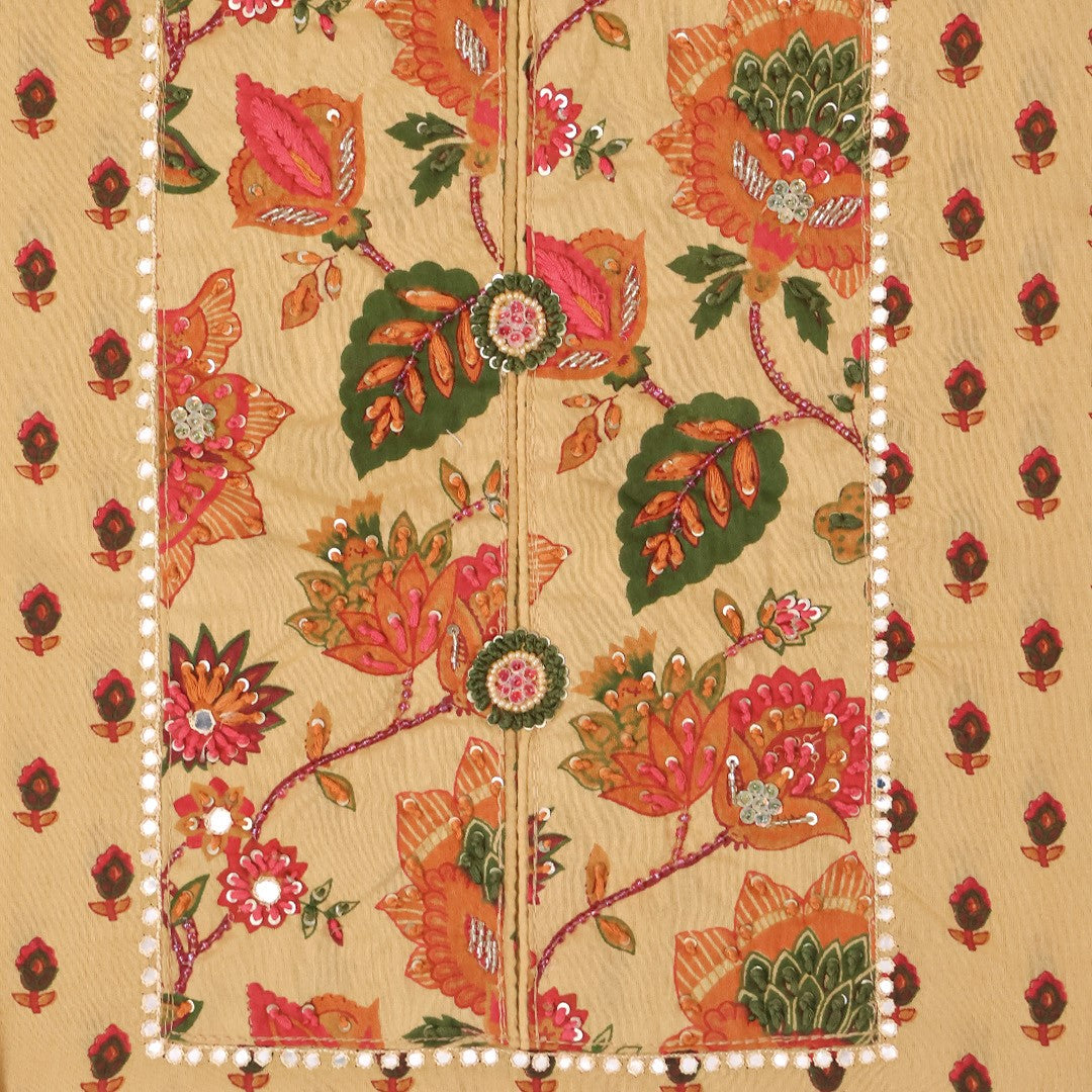 Buff Kalamkari Cotton Unstitched Suit Set