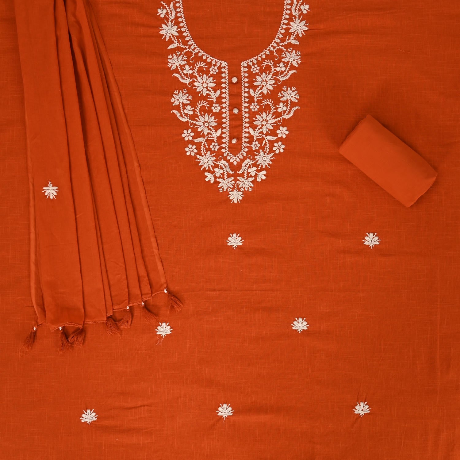 Burnt Orange Linen Unstitched Suit Set