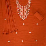 Burnt Orange Linen Unstitched Suit Set