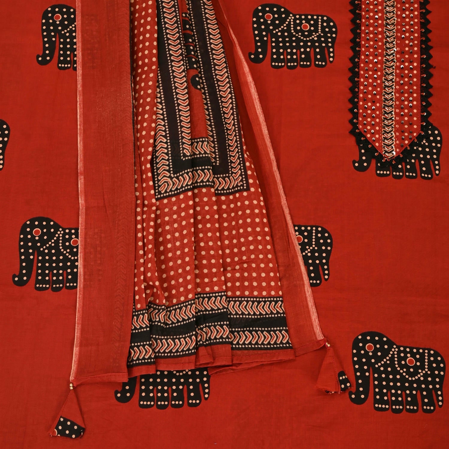 Burnt Orange Rajasthani Cotton Unstitched Suit Set