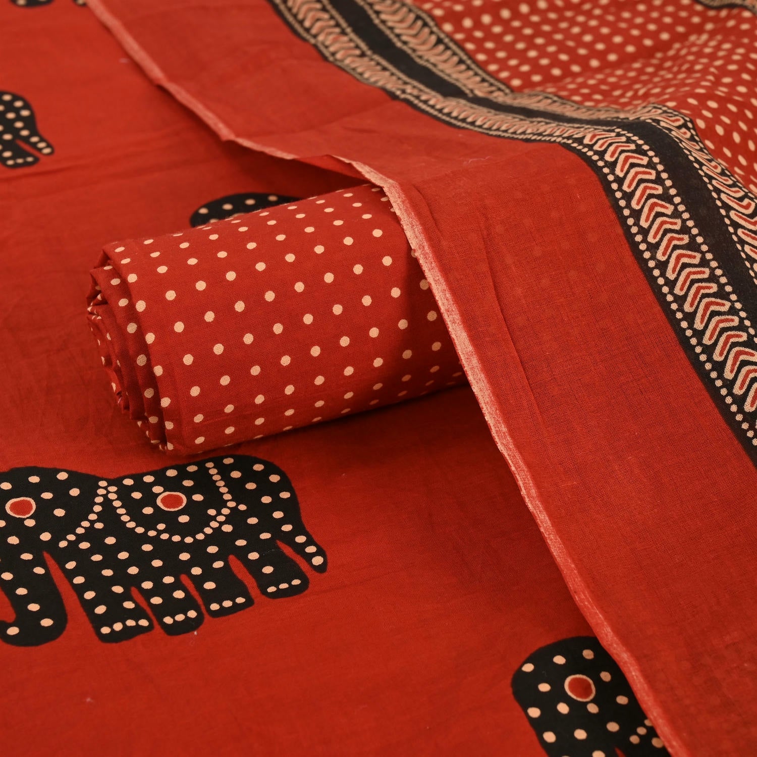 Burnt Orange Rajasthani Cotton Unstitched Suit Set
