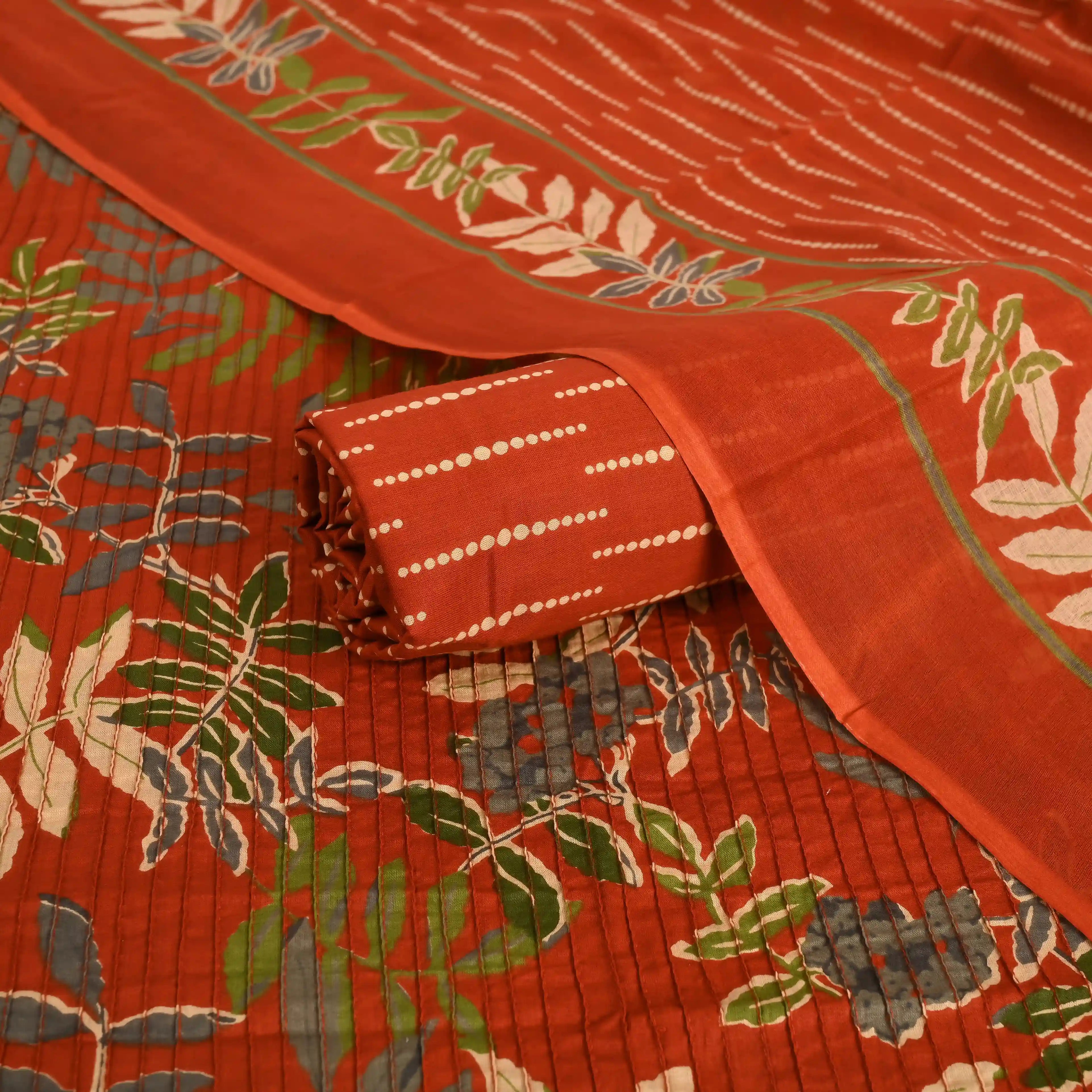 Burtnt Orange Quilting Cotton Unstitched Suit Set