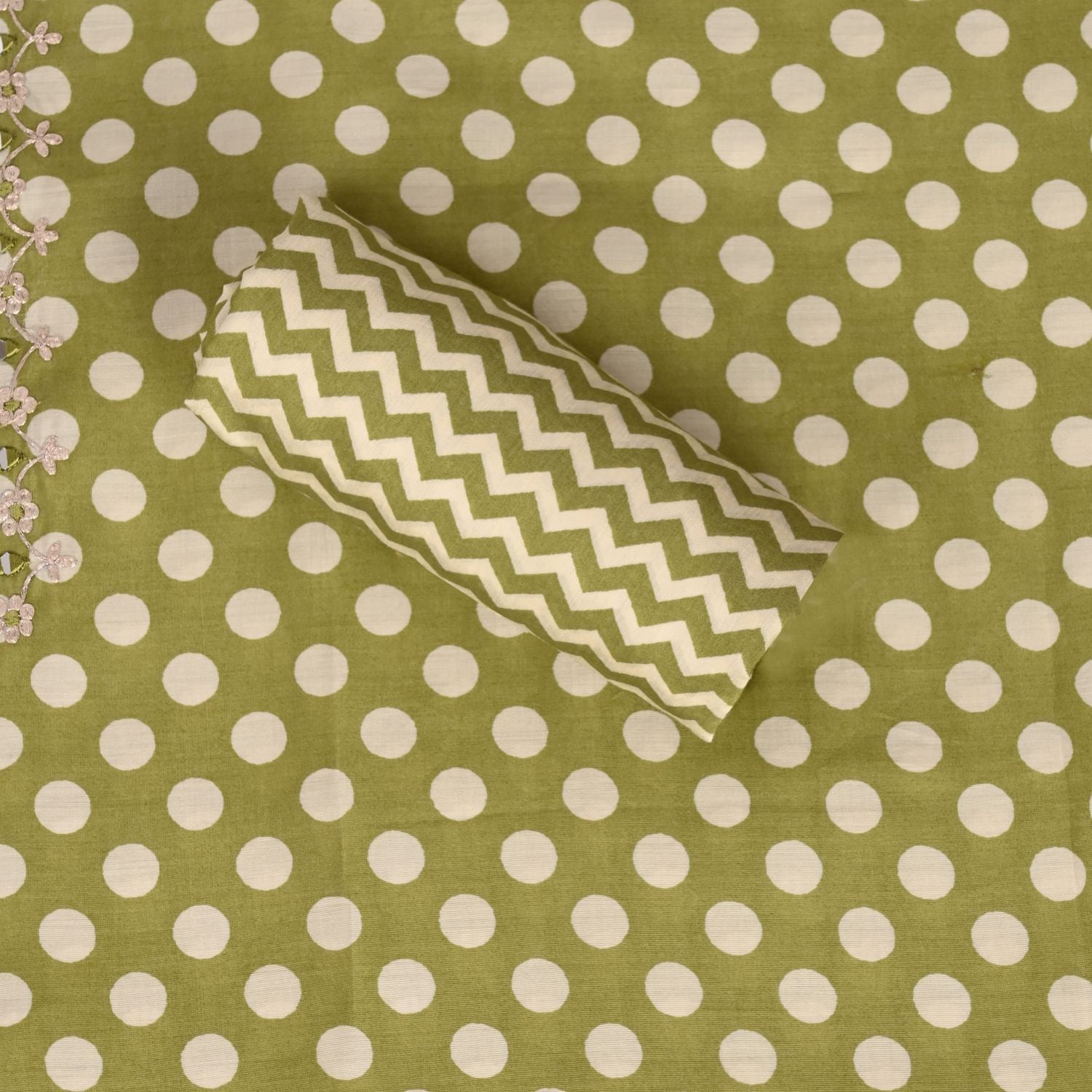 Cactus Green Polka Dota Muslin Unstitched Salwar Suit