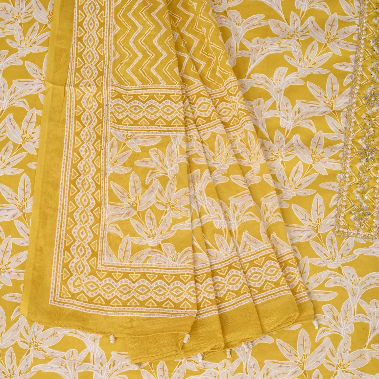 Cadmium Yellow Cotton Unstitched Salwar Suit
