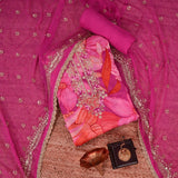 Carmine Pink Chinnon Unstitched Salwar Unstitched Suit