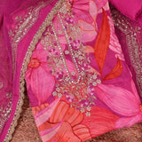 Carmine Pink Chinnon Unstitched Salwar Unstitched Suit