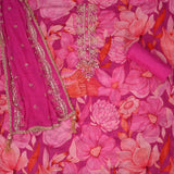 Carmine Pink Chinnon Unstitched Salwar Unstitched Suit