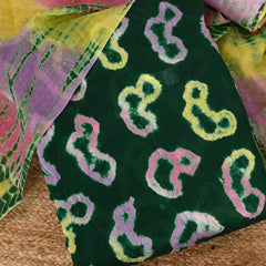 Castelon Green Bhandej Cotton Suit Set