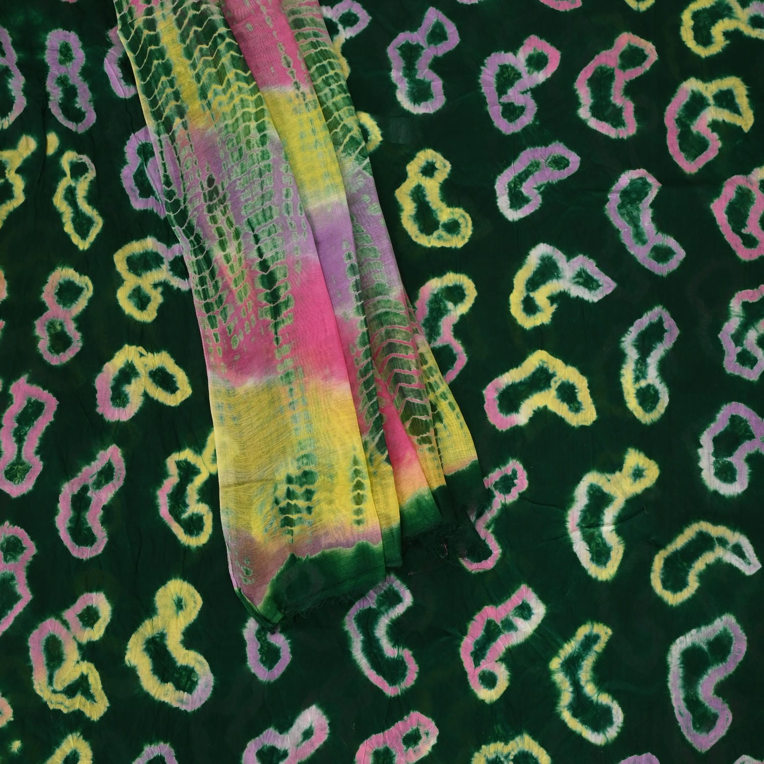 Castelon Green Bhandej Cotton Suit Set