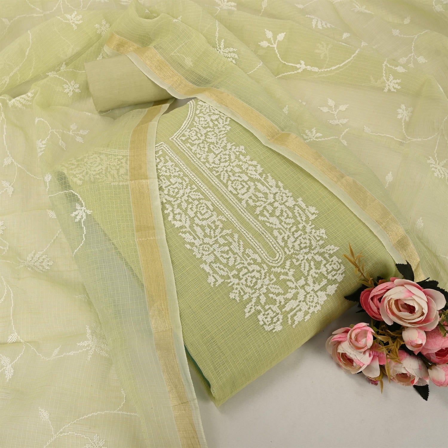 Celery Ice Green KotaDoriya Unstitched Suit Set