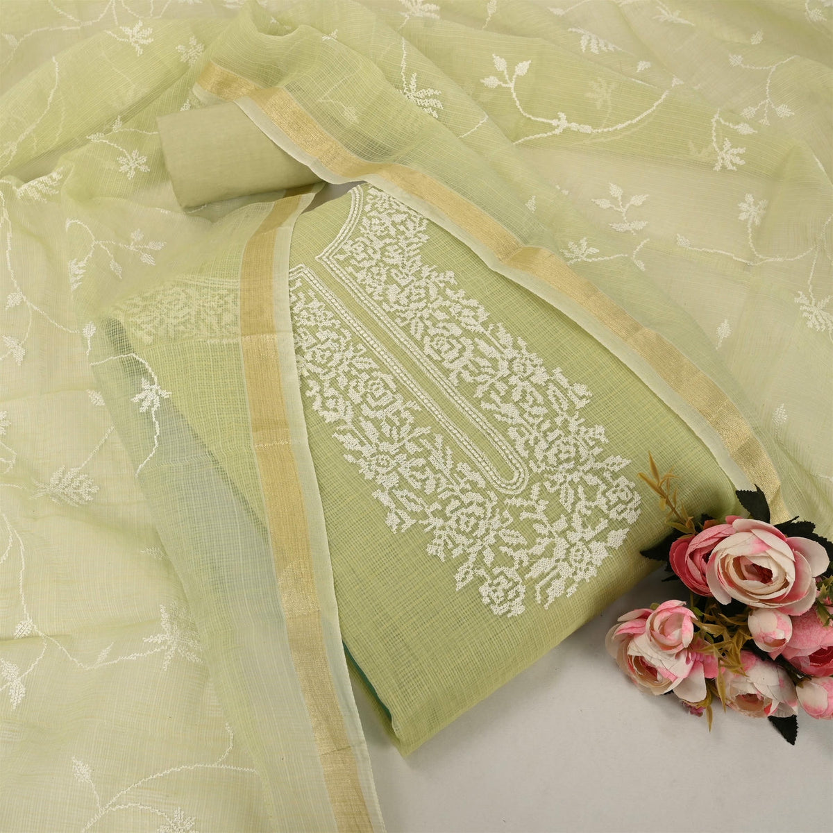Celery Ice Green KotaDoriya Unstitched Suit Set