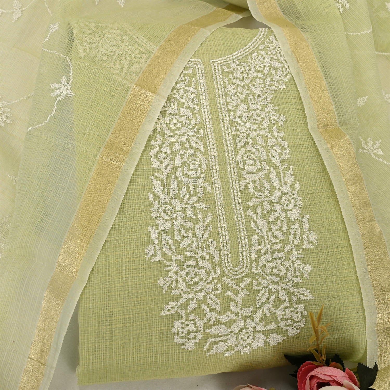 Celery Ice Green KotaDoriya Unstitched Suit Set