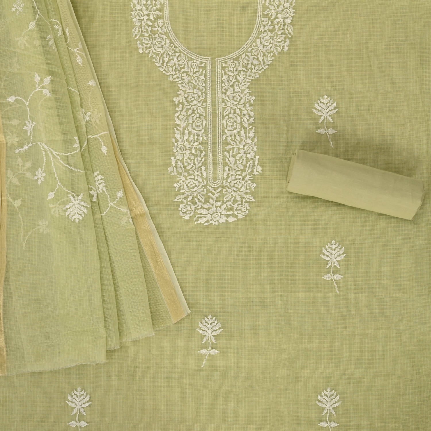 Celery Ice Green KotaDoriya Unstitched Suit Set