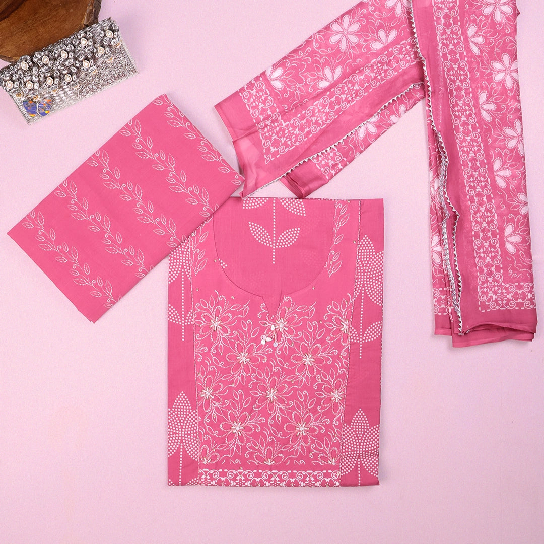 Cerise Pink Cotton Unstitched Suit Set