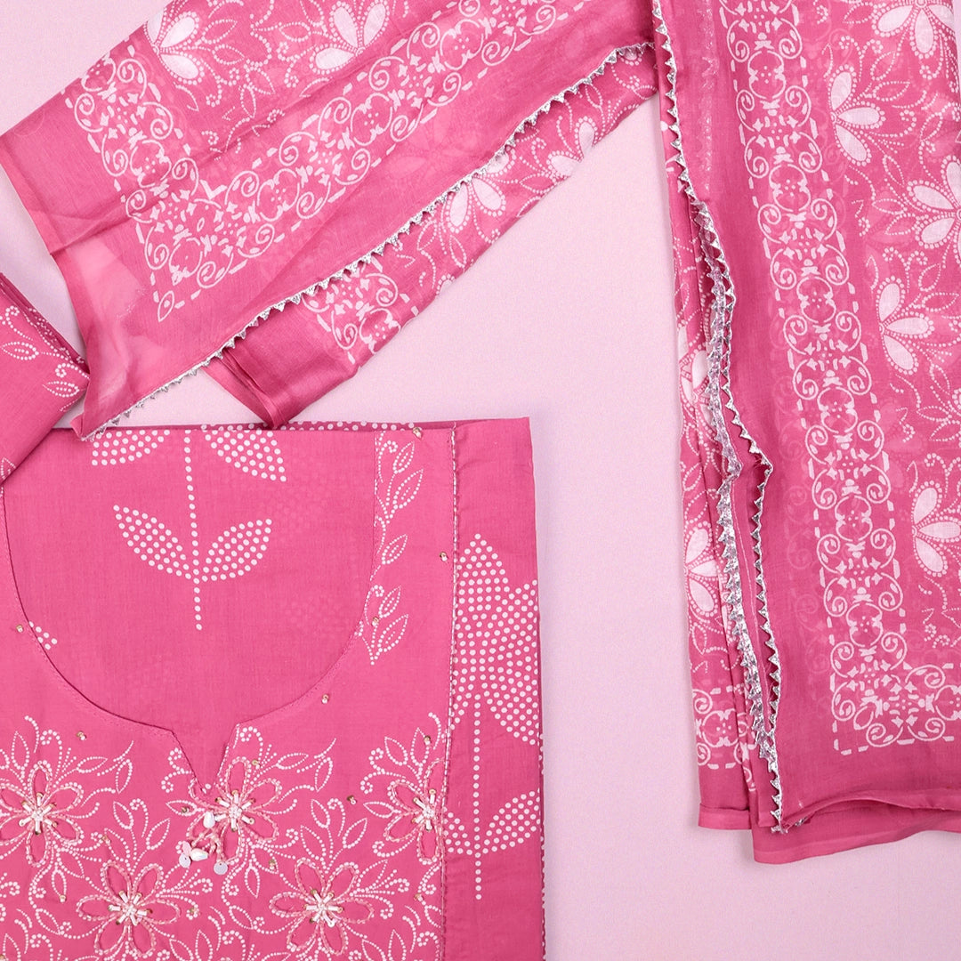 Cerise Pink Cotton Unstitched Suit Set