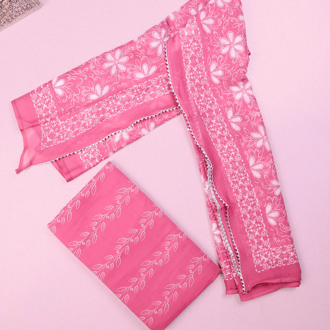 Cerise Pink Cotton Unstitched Suit Set