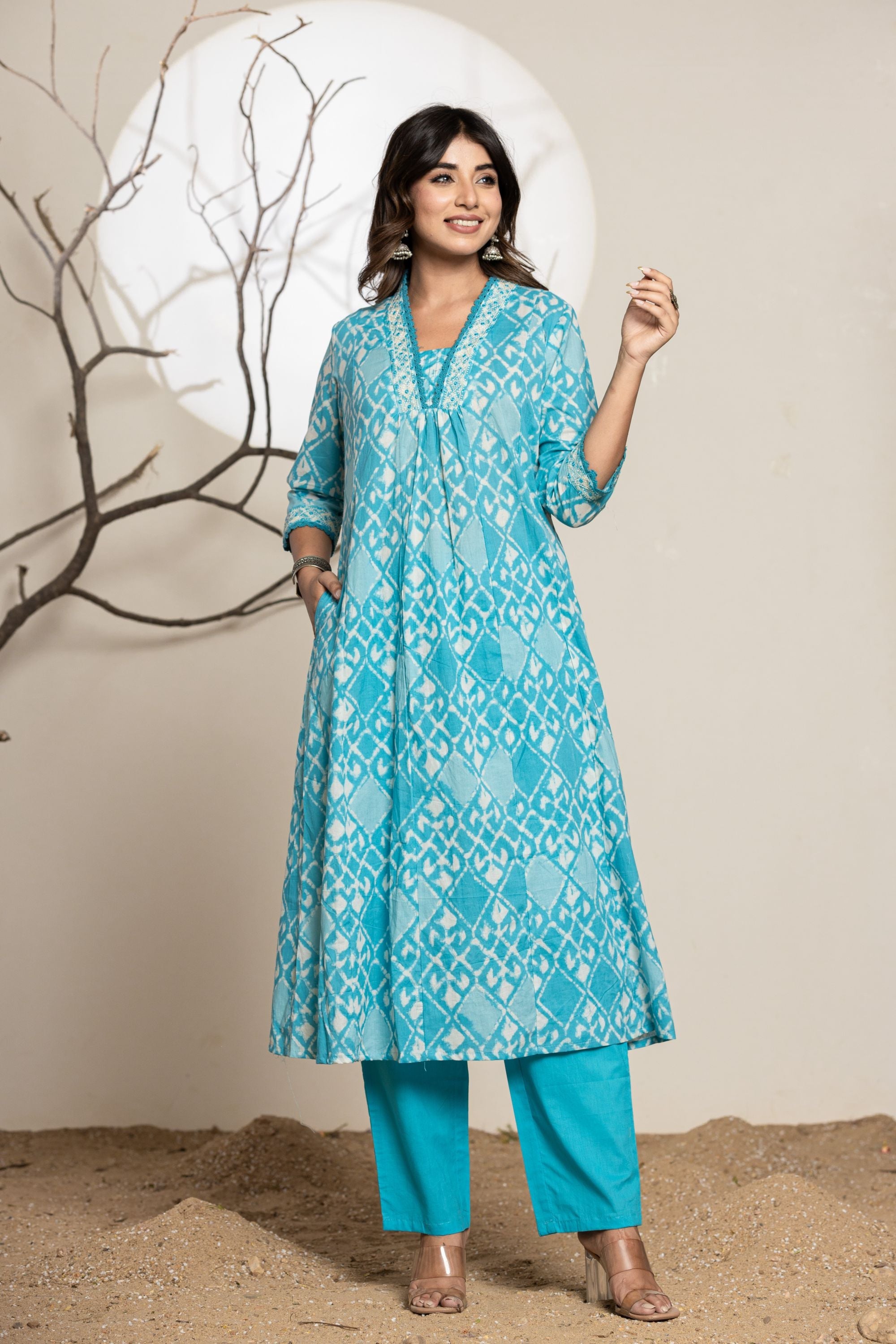 Cerulean Sky Cotton A Line Suit Set