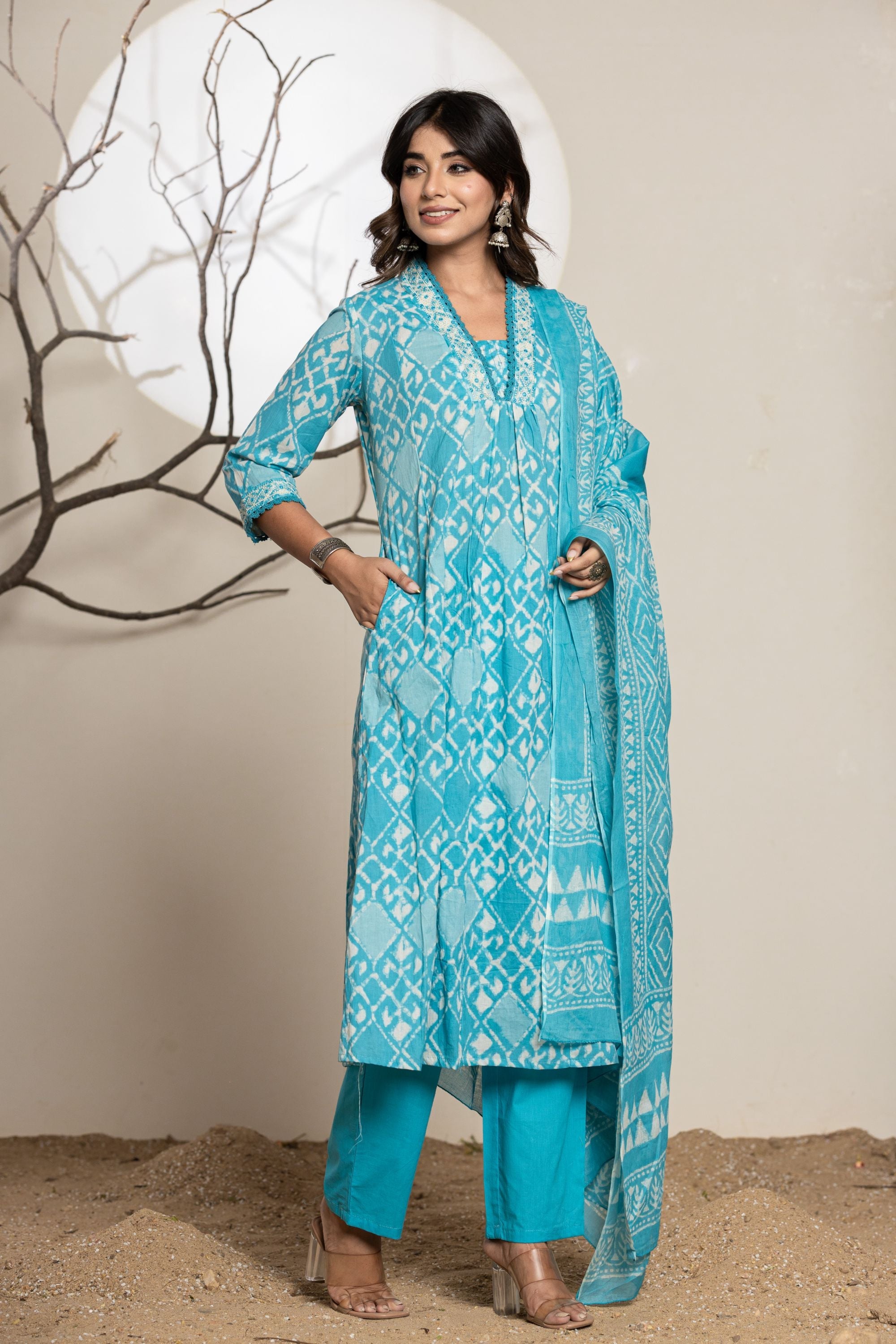 Cerulean Sky Cotton A Line Suit Set
