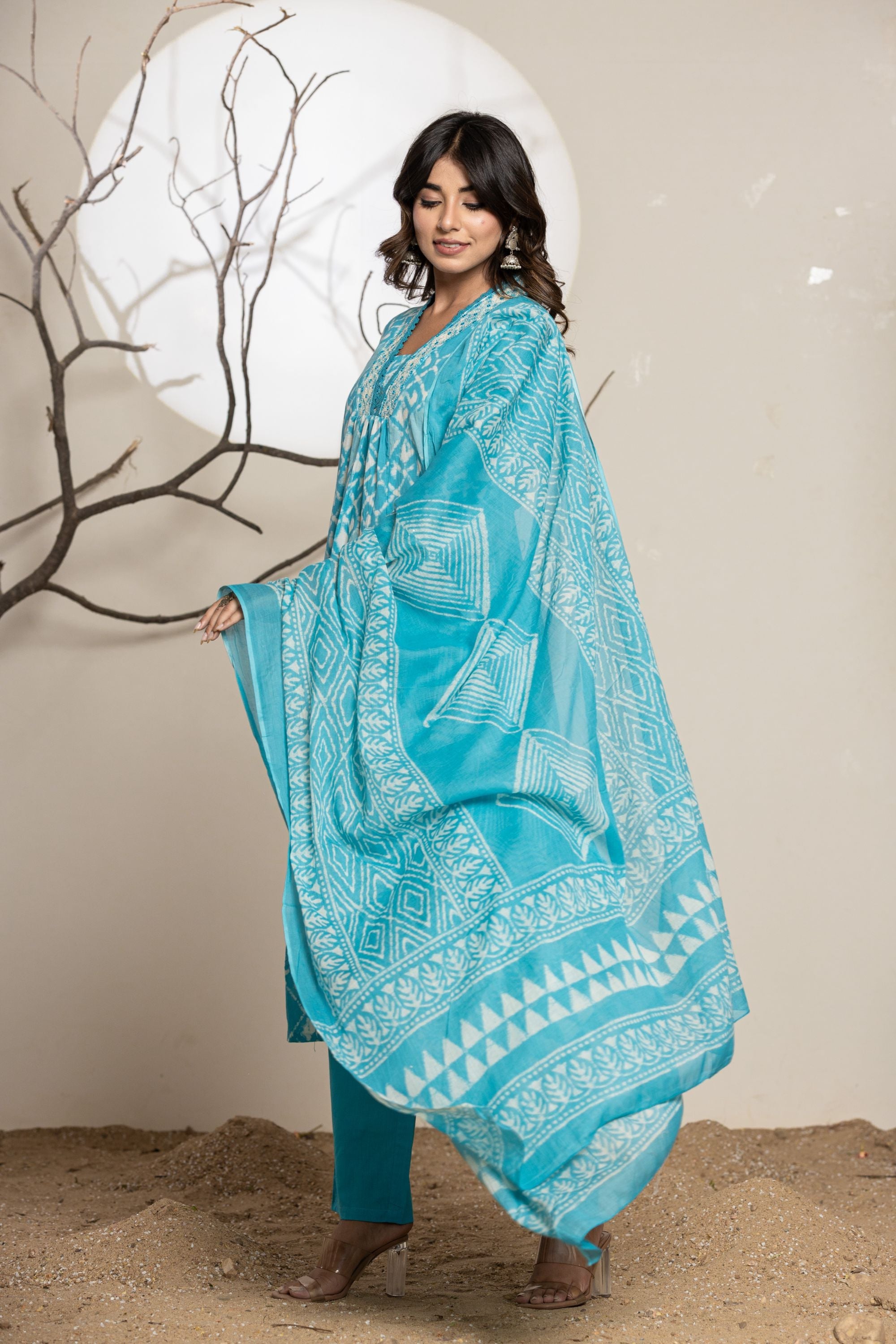 Cerulean Sky Cotton A Line Suit Set