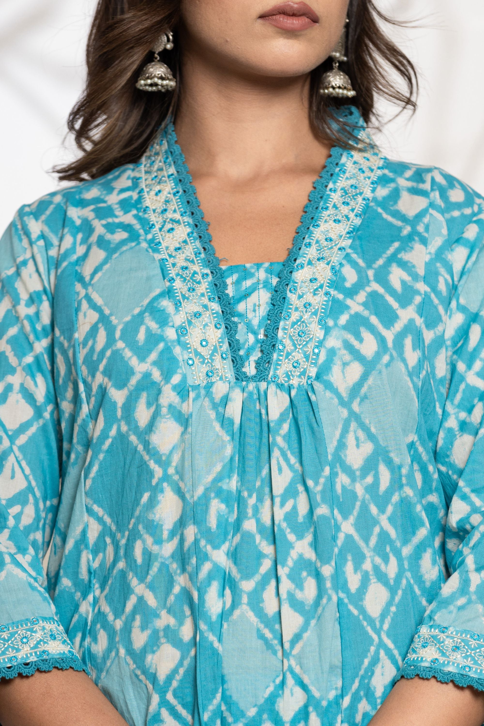 Cerulean Sky Cotton A Line Suit Set
