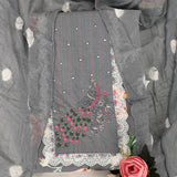 Charcol Grey Floral Cotton Unstitched Suit Set
