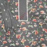 Charcol Grey Floral Cotton Unstitched Suit Set
