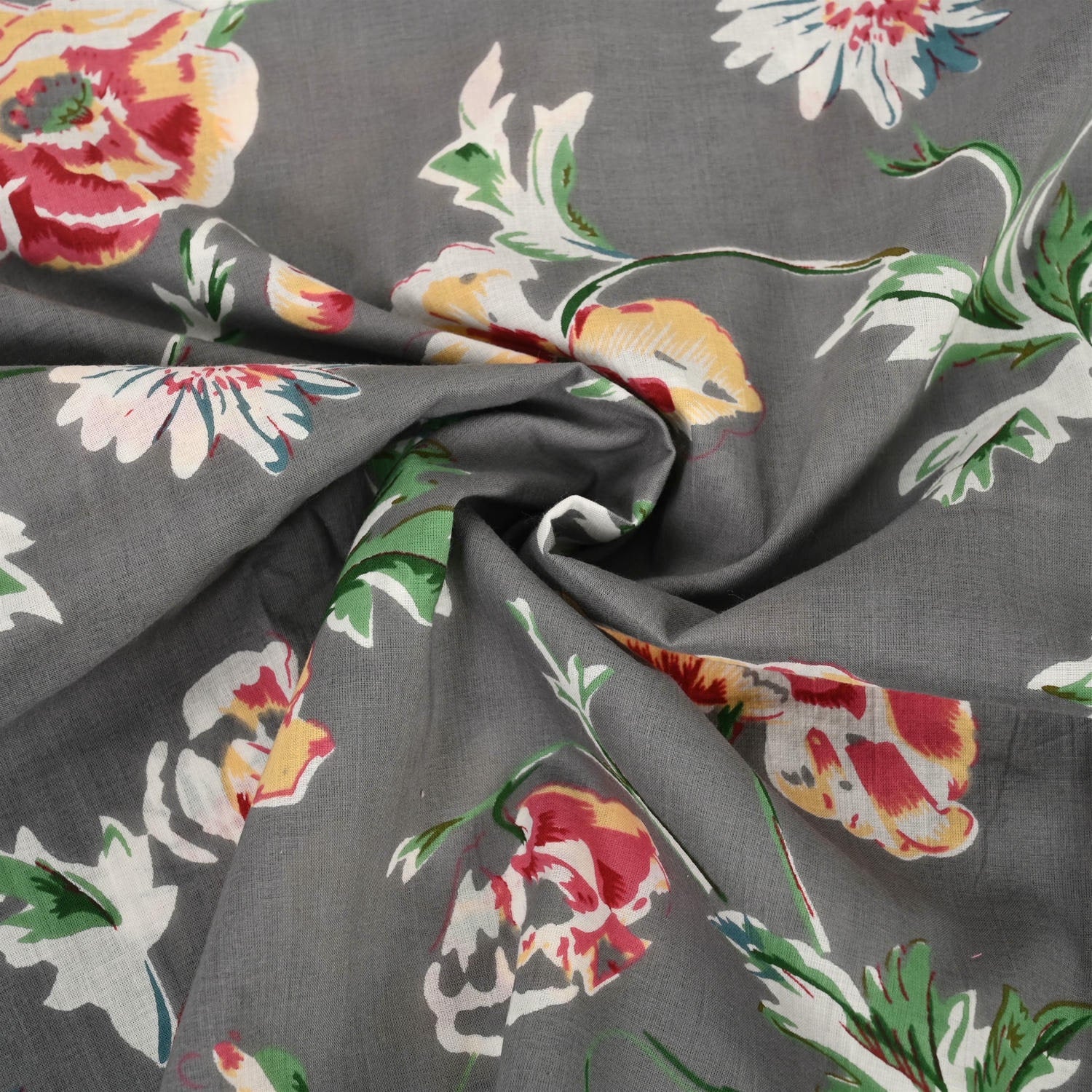 Charcol Grey Floral Cotton Unstitched Suit Set