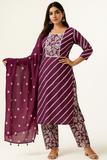 Rasin Wine Leheriya Cotton Unstitched Suit Set