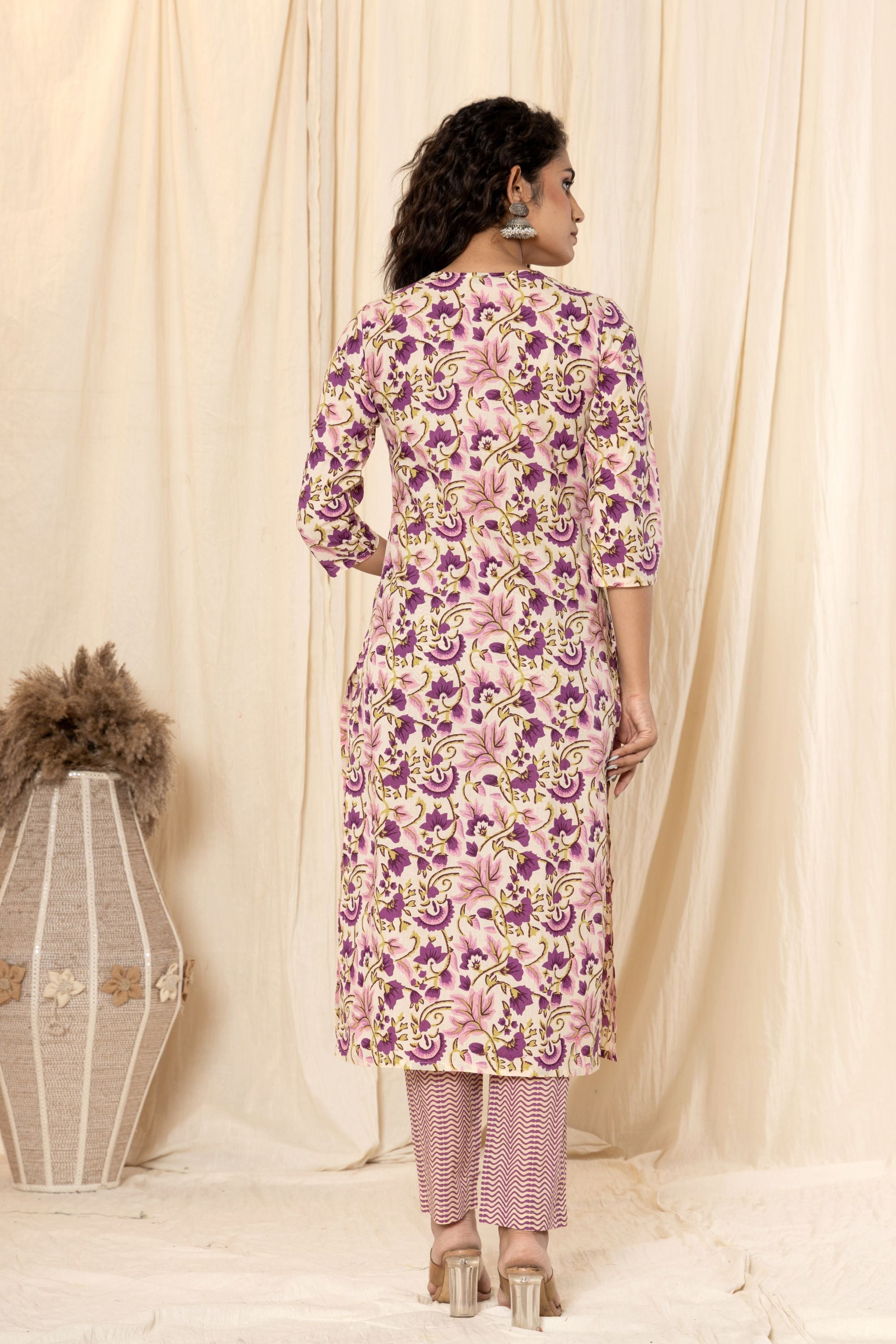 Chiffony Cream Block Print Cotton Suit Set