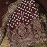 Choclate Brown Bhandhani Silk Unstitched Salwar Suit