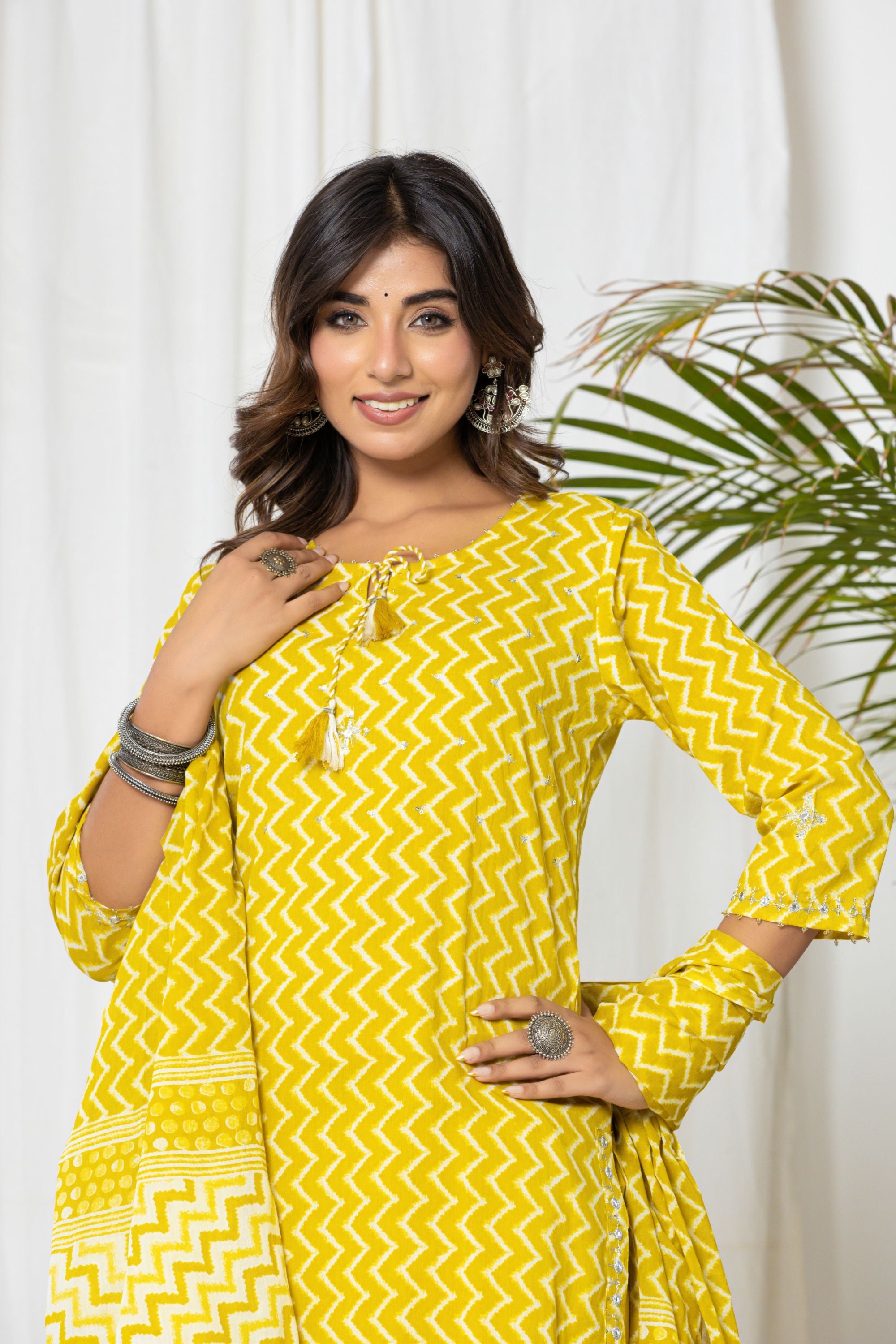 Citrine Yellow Leheriya Cotton Suit Set