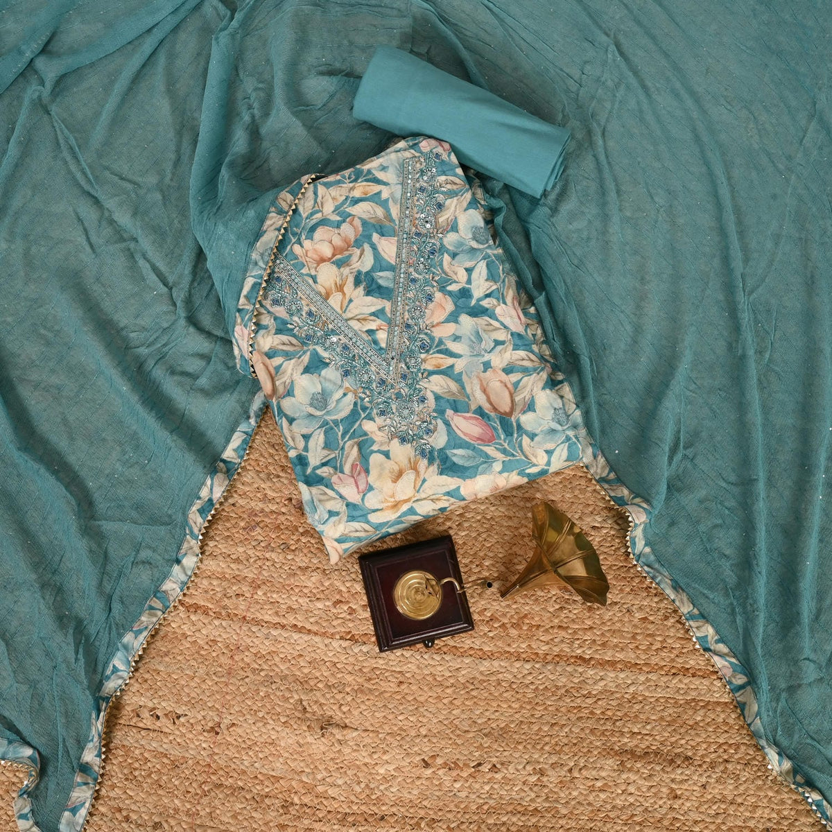 Classic Blue V Neck Cotton Suit Set