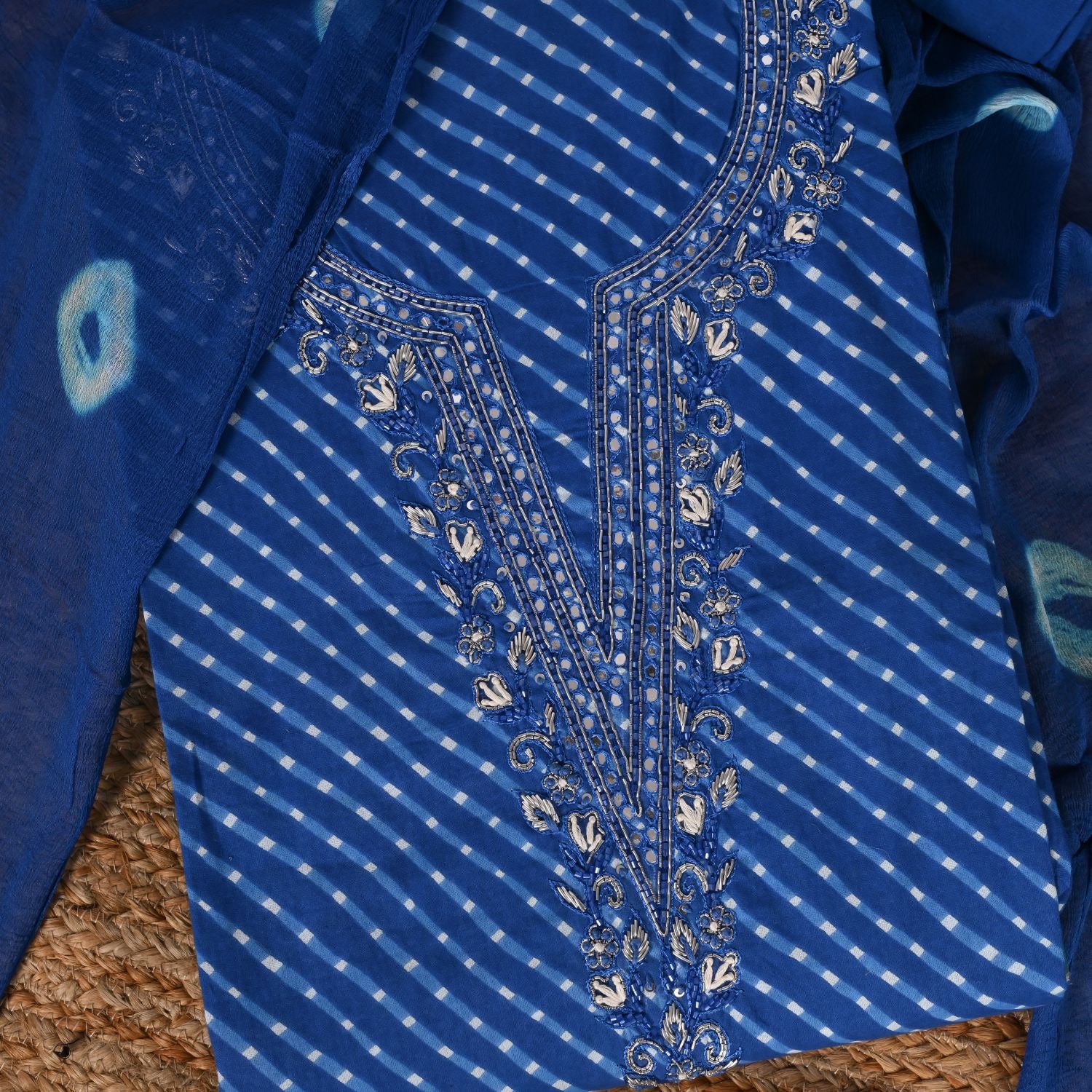 Cobalt Blue Mothra Cotton Unstitched Salwar Suit