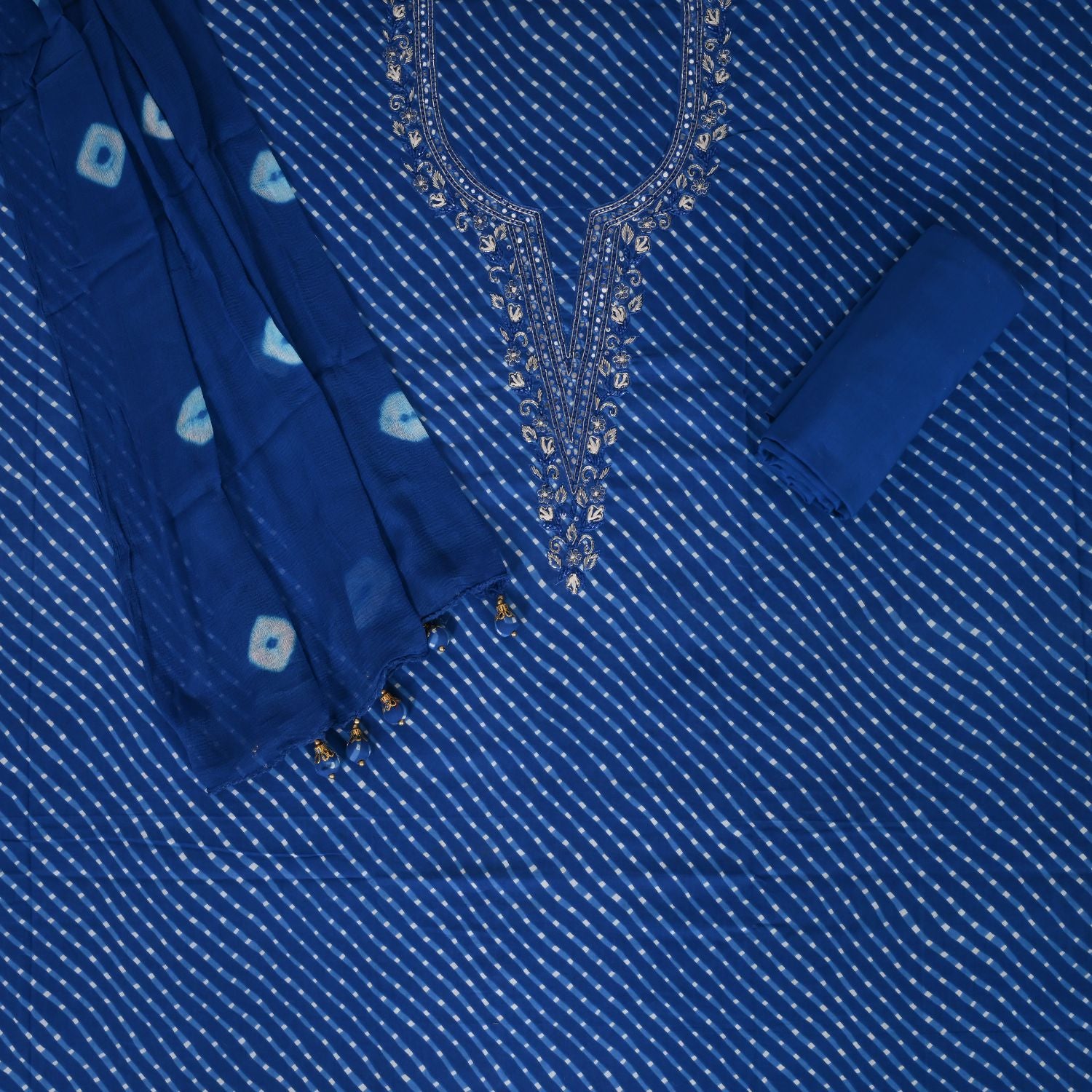 Cobalt Blue Mothra Cotton Unstitched Salwar Suit