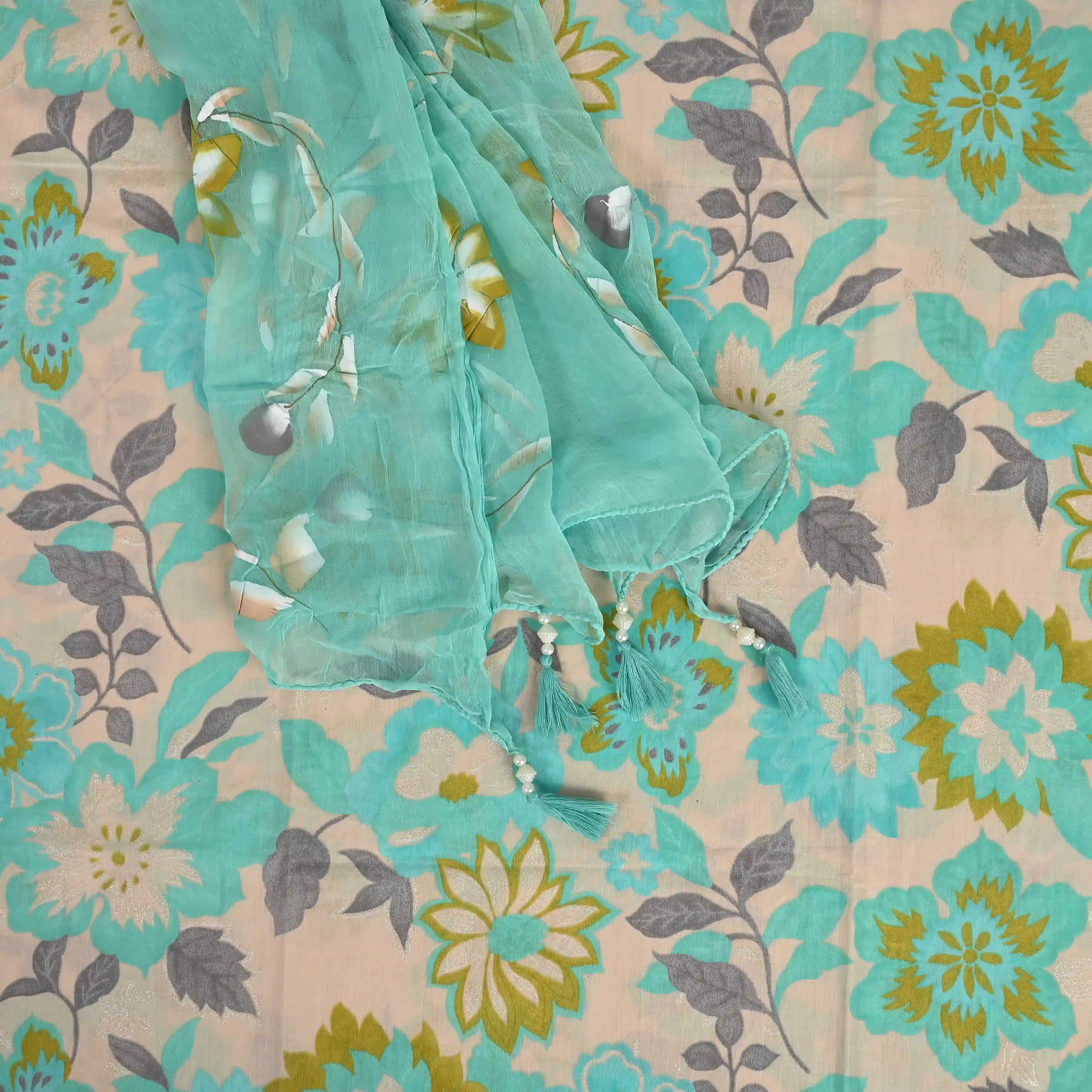 Colabia Blue Cotton Unstitched Suit Set