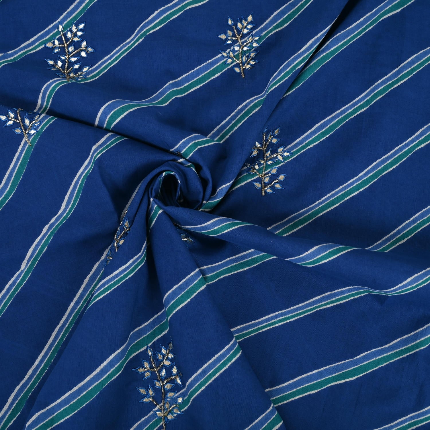 Contrasty Blue Leheriya Cotton Unstitched Suit Set