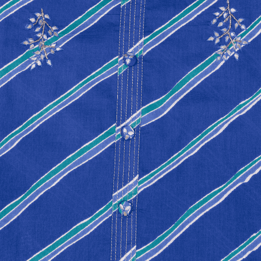 Contrasty Blue Leheriya Cotton Unstitched Suit Set