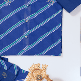 Contrasty Blue Leheriya Cotton Unstitched Suit Set