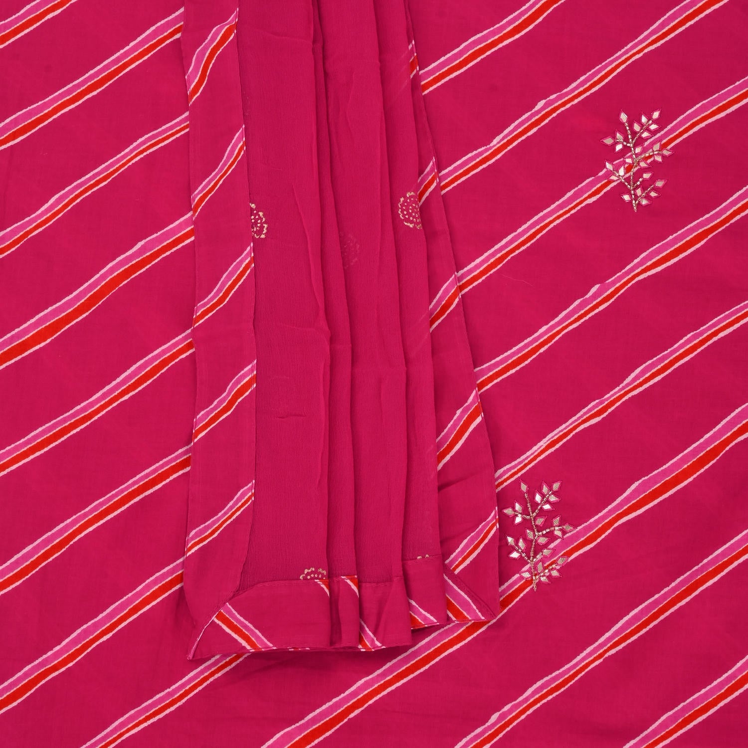 Contrasty Deep Pink Leheriya Cotton Unstitched Suit Set