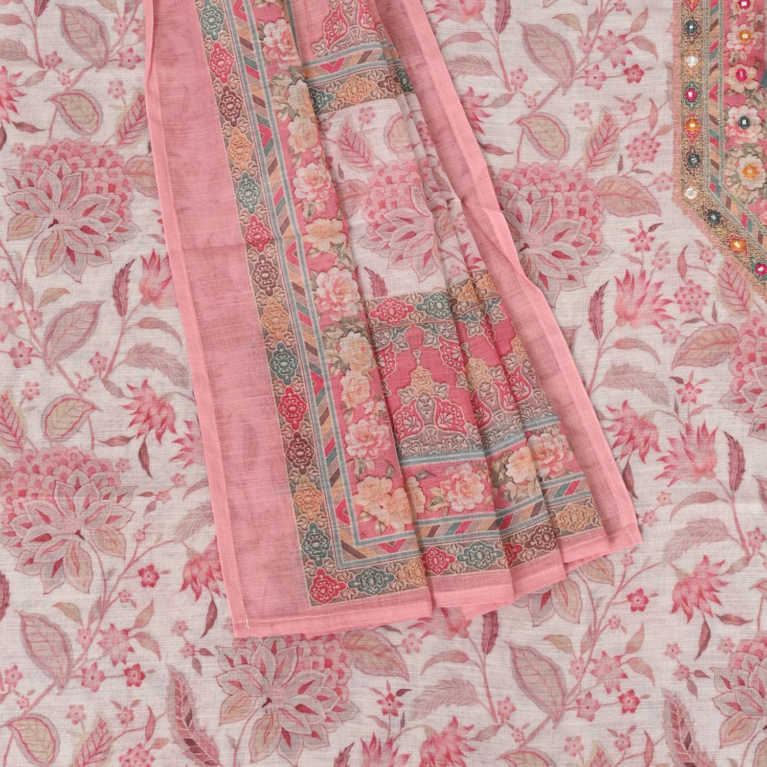 Cool Cream Kalamkari Linen Suit Set