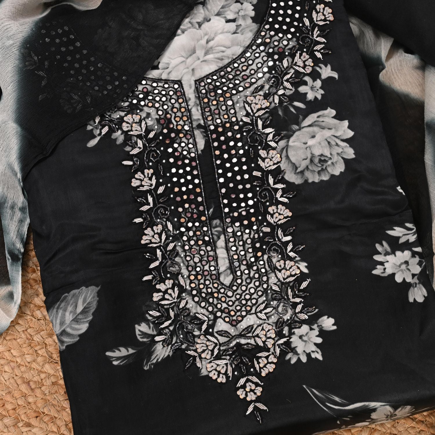 Coral Black Organza Suit Set