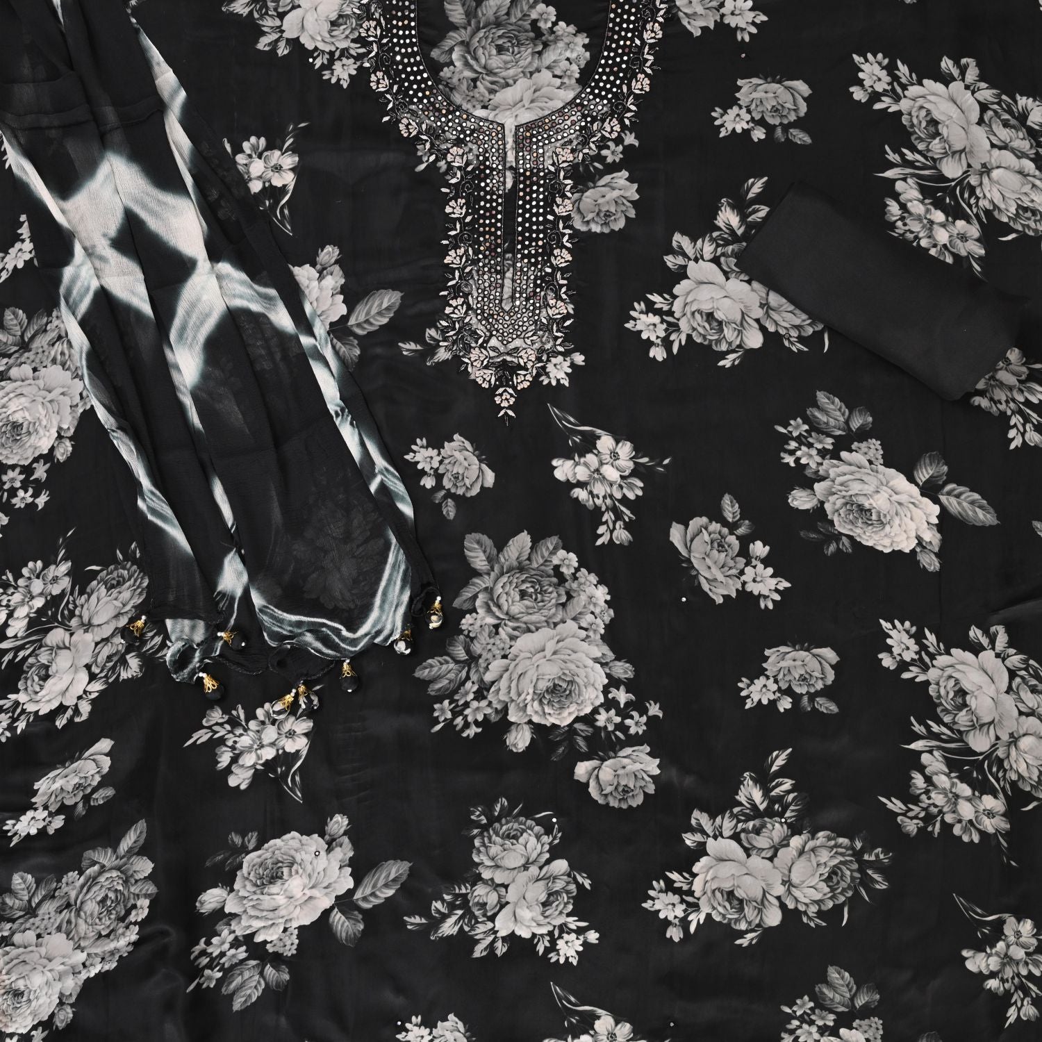 Coral Black Organza Suit Set